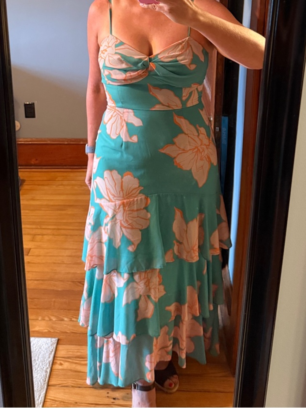 Anthropologie Hutch Milo Floral Tiered Maxi Dress Sundress Turquoise Blue